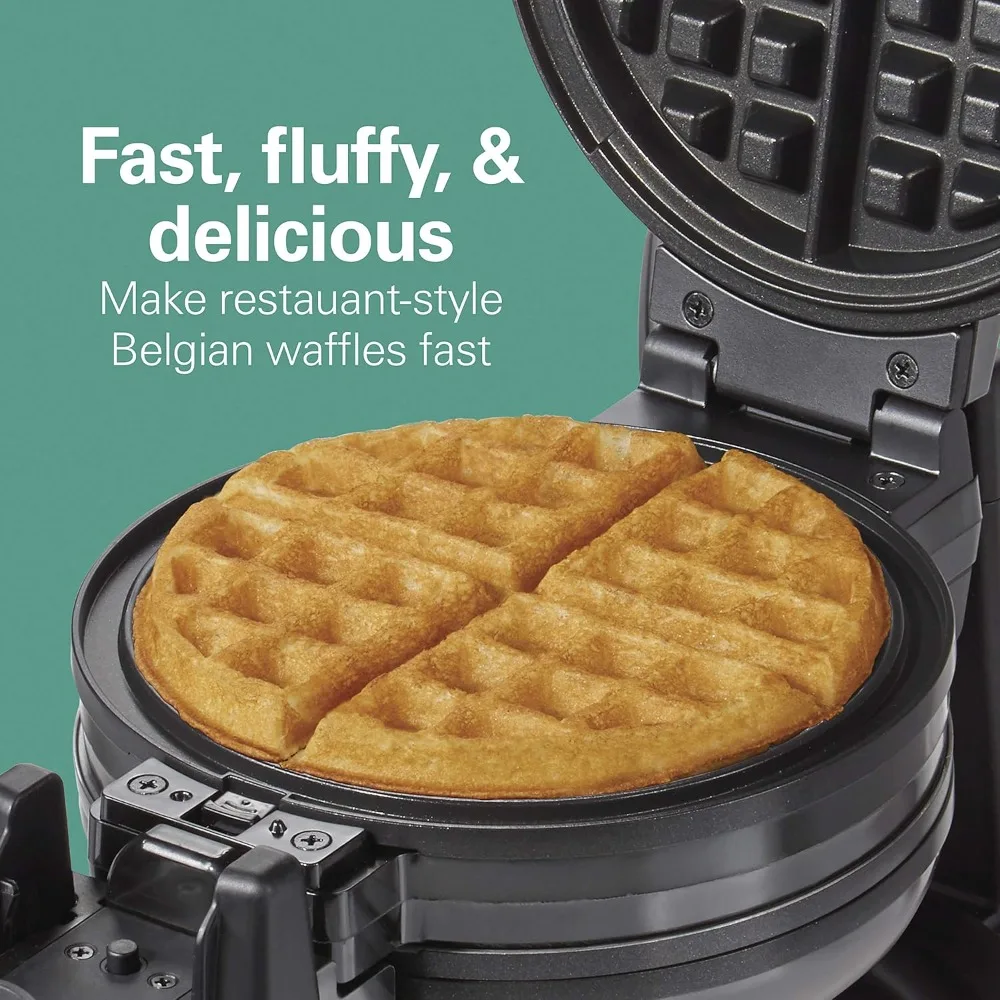 Belgian Waffle Maker with Removable Nonstick Plates, Double Flip, Makes 2 at Once, Black