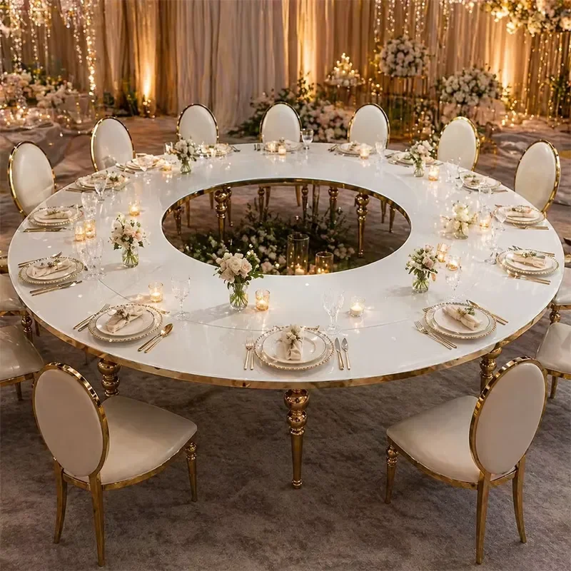 Luxury Gold Stainless Steel S Shape Snake Table Set Modern Round Banquet Dining Tables For Wedding Party Event Home Decor