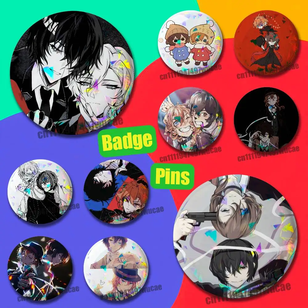 For Osamu Dazai Chuuya Nakahara Soukoku BSD Bungou Stray Dogs Badge Cover Custom Pin Insignia Emblem Round 25mm 44mm Laser Film