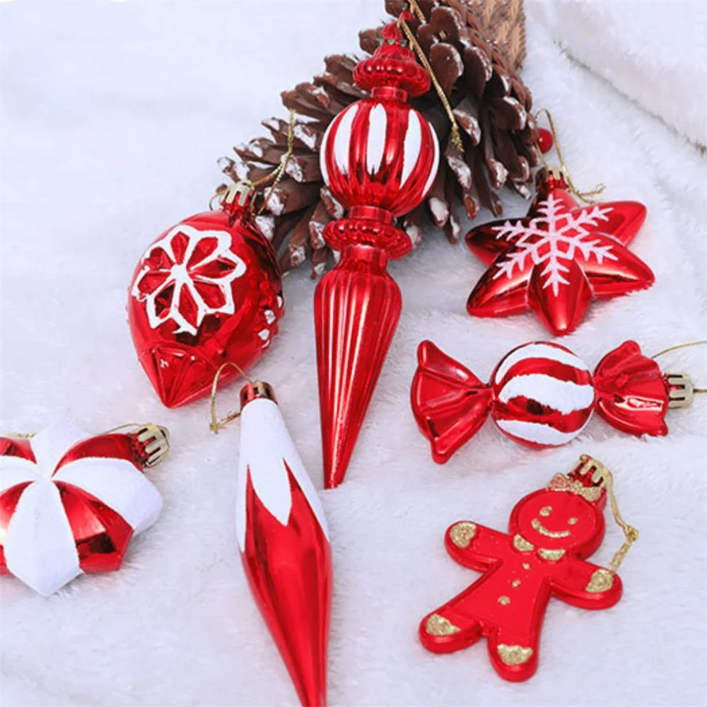 2024 Christmas Ball Alien Decorative Small Pendant Plastic Electroplated Colored Crutch Candy Hexagonal Star Pine Cone Ornaments