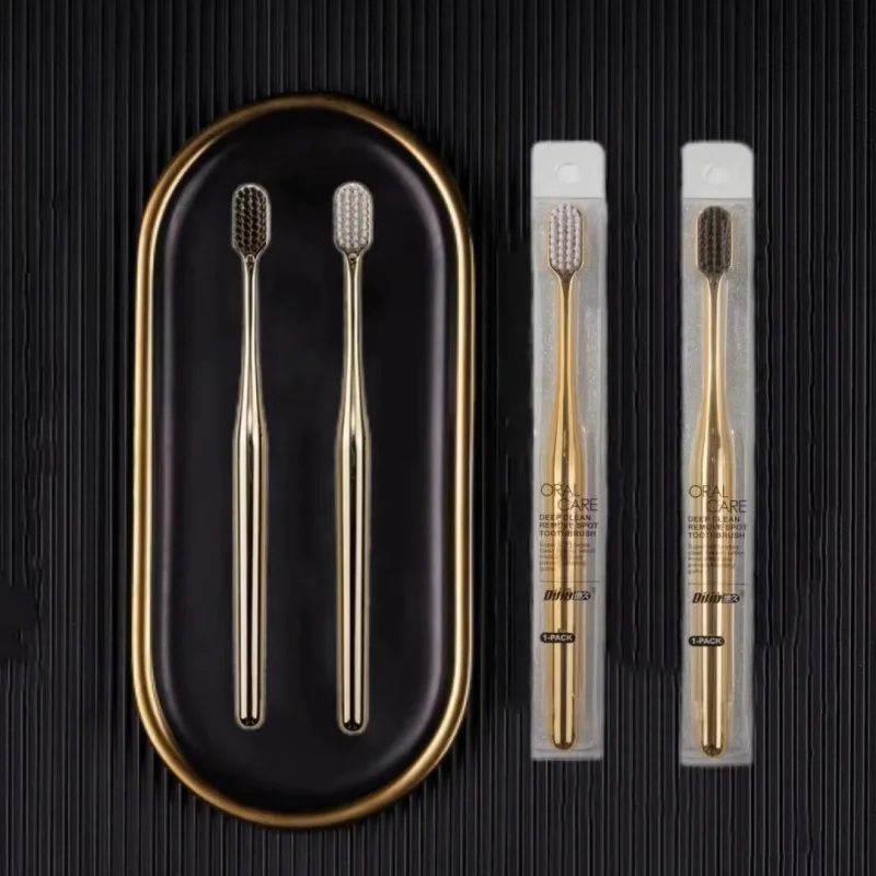 1/2/5/6/10Pcs Luxury Soft Toothbrush Men Ladies Adult Toothbrush Plated Gold Silver Dental Brush Toothbrush Plated Toothbrush