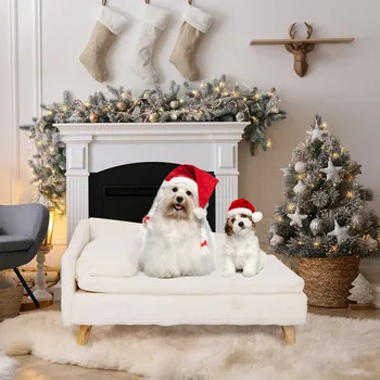 Elevated Pet Bed,Nordic Pet Stool Bed with Cozy Pad Waterproof,Pet Sofa Bed with Sturdy Wood Legs for Small Dog Kitten 3