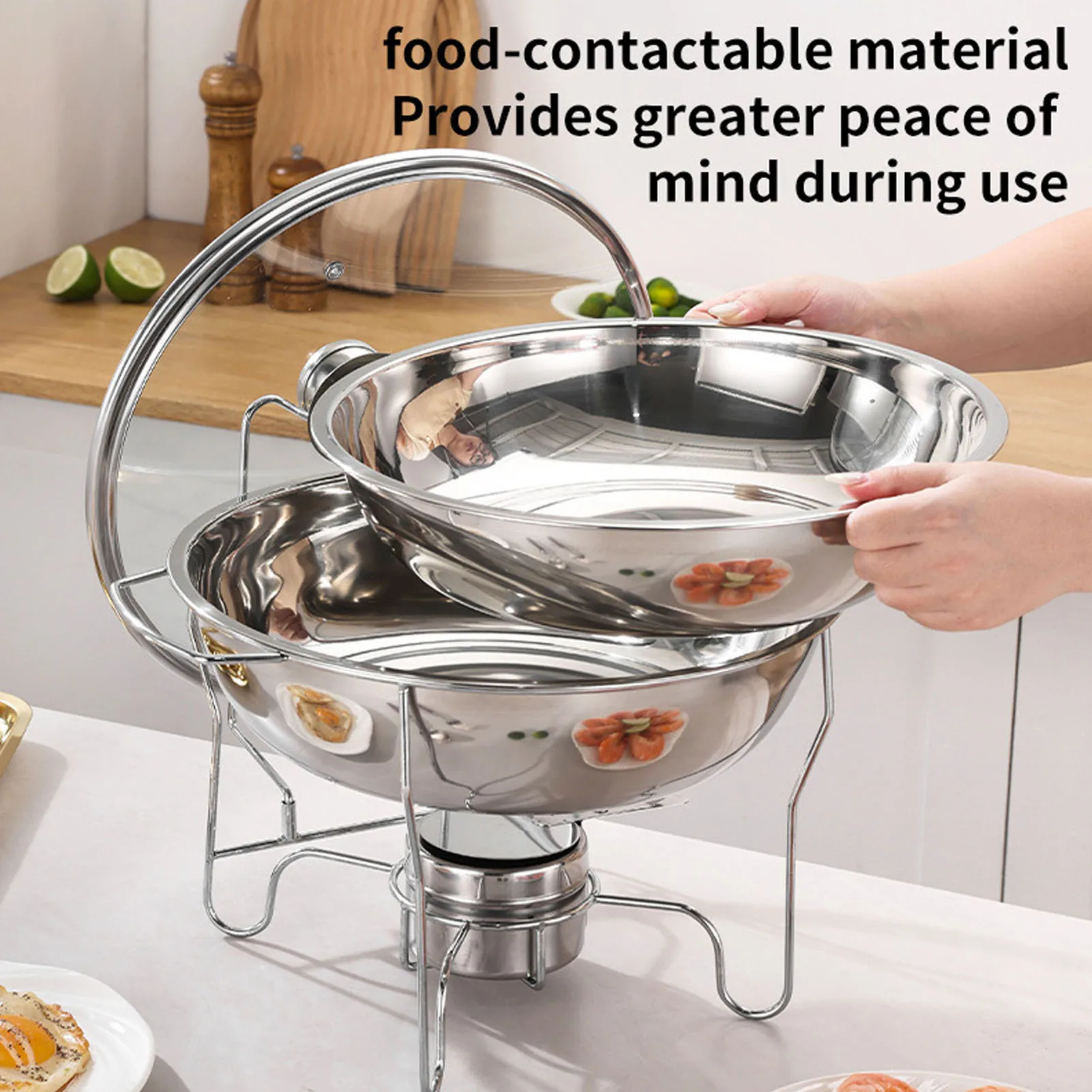 Round Chafing Dishes for Buffet Set Stainless Steel Buffet Food Warmer Set with Glass Lid Fuel Container Food Warmer for Buffet