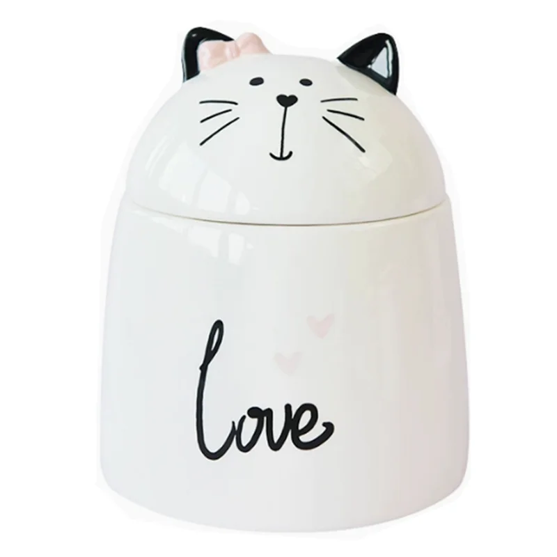 ABLN-Cartoon White Cute  Collection Commemorative Jar Cat Shaped  Storage Jar