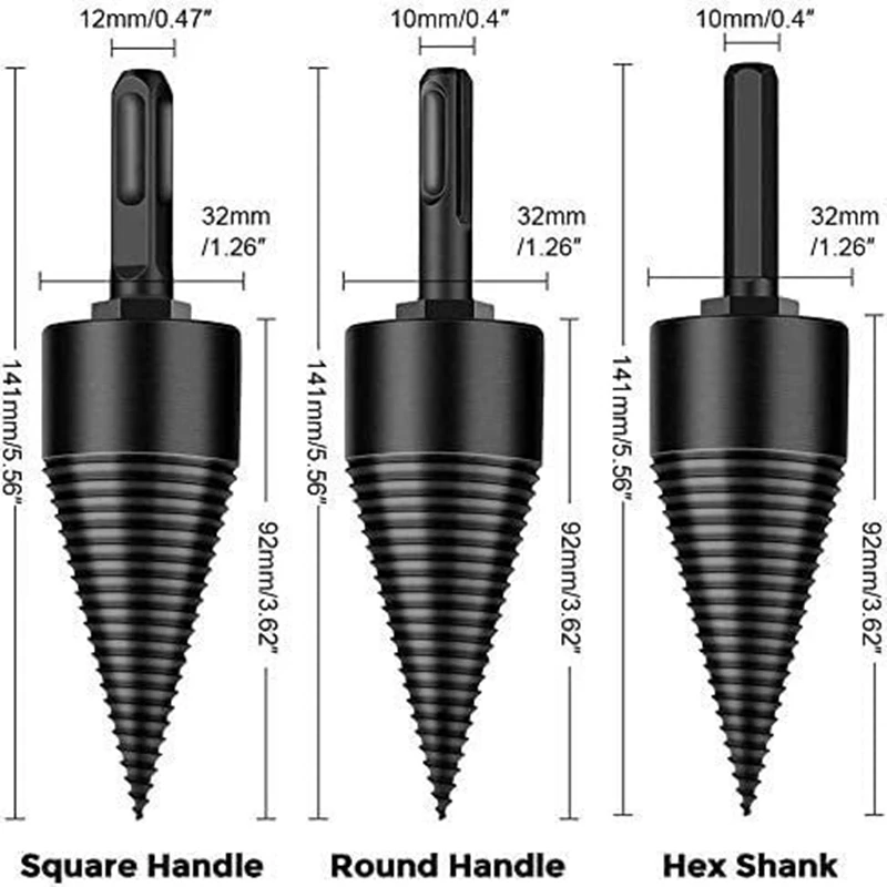 Imagem -03 - Broca de Divisão de Lenha Divisor de Madeira Parafuso Cones Bit Quadrado Redondo Hexagonal Usado para Martelo Elétrico 32 mm 38 mm 42 mm 45 mm 50 mm