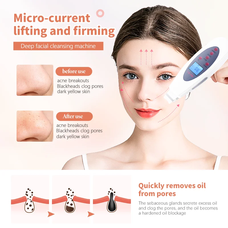 Ulepszony wielofunkcyjny usuwająca zaskórniki do szorowania skóry z szpatułką do twarzy z 4 trybami do oczyszczania porów z wyświetlaczem LED do głębokiego rozszczepienia