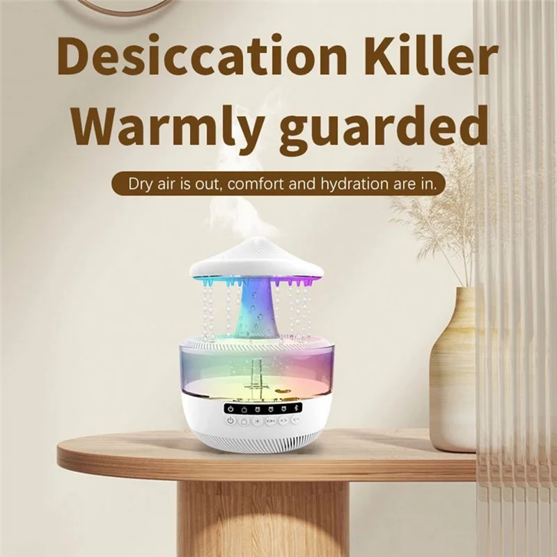A98I-Rain Cloud Humidifier 350Ml Raindrop Design With Essential Oil Diffuser, Bluetooth Speaker Night Light
