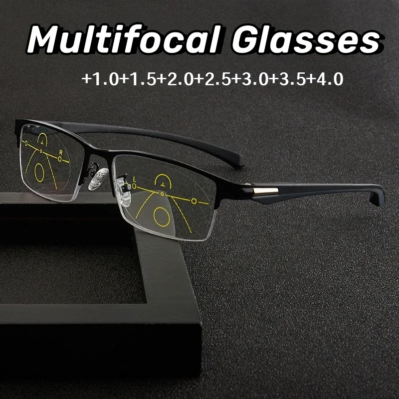 Women Ultralight Multifocal Glasses Men Vintage Business Office Reading Glasses Fashion New Near and Far Eyeglasses Diopters