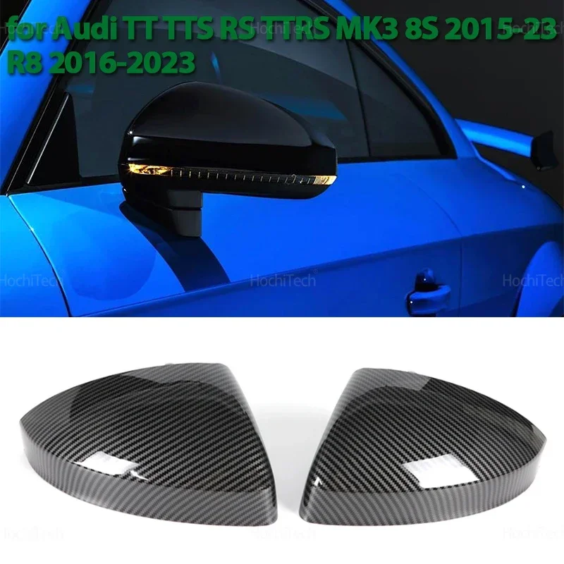 Stylish Carbon Fiber Pattern Black Side Mirror cover Caps for Audi TT TTS RS TTRS MK3 8S 2015-2023 R8 2016-2023