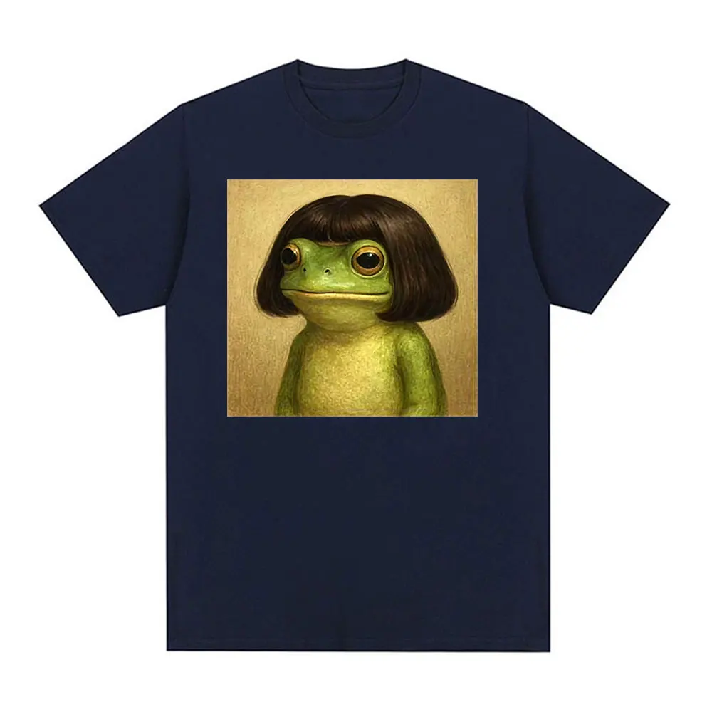 Lustiges Frosch-Gesicht mit Bob-Haarschnitt Meme T-Shirt für Männer und Frauen Mode Humor Kurzarm T-Shirts Vintage 90er Lässiges Oversize T-Shirt