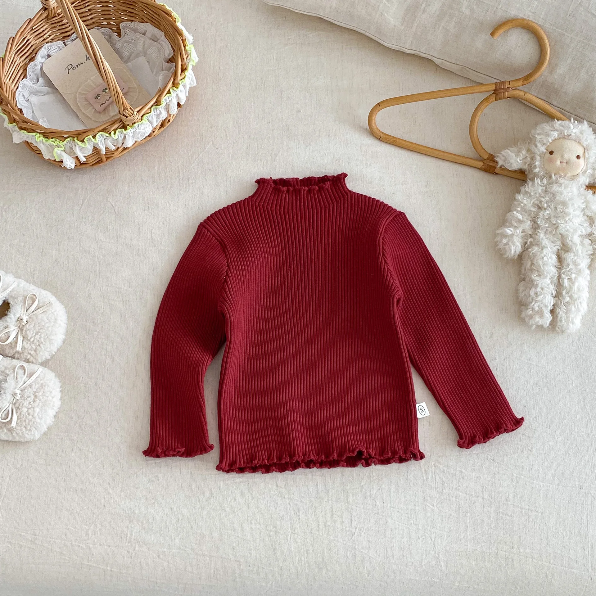 Girls' Solid Color Thick Sweater 2025 New Winter Baby Stylish Simple Knitted Pullover for Children's Inner Wear