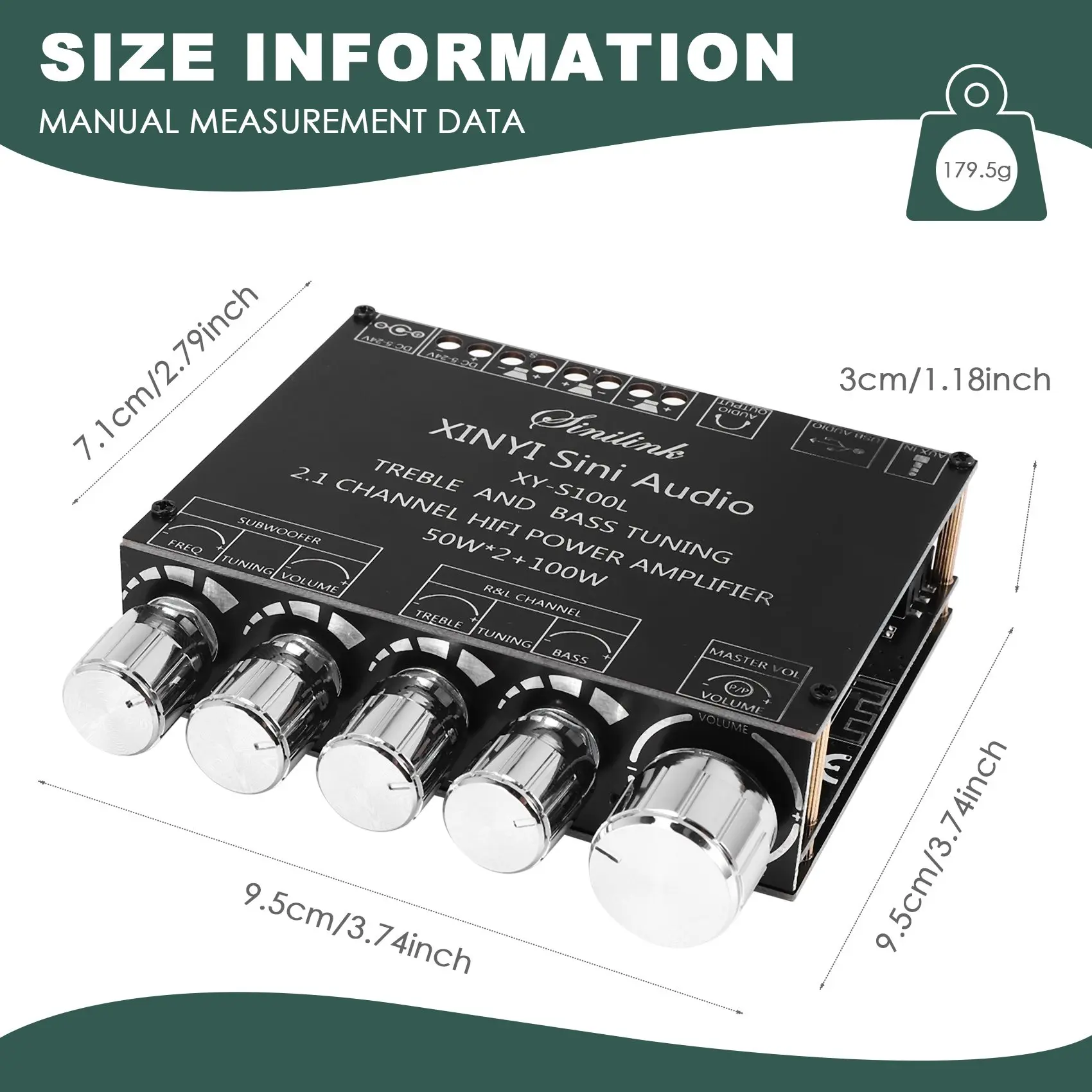 Bluetooth 5.0 2.1 Channel Power Audio Stereo Subwoofer Amplifier Board 50WX2+100W Speaker AMP XY-S100L-Hot