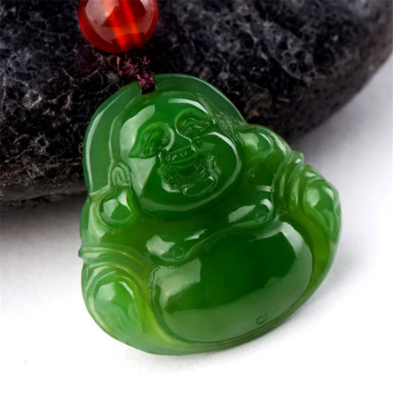 Men's and Women's Hetian Jade Smiling Maitreya Buddha Pendant Necklace