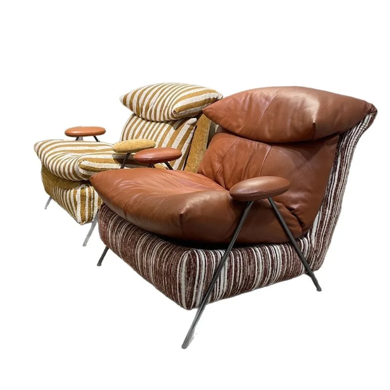 Italian light luxury leather leisure chair living room sofa chair balcony single chair real leather fabric down soft bag