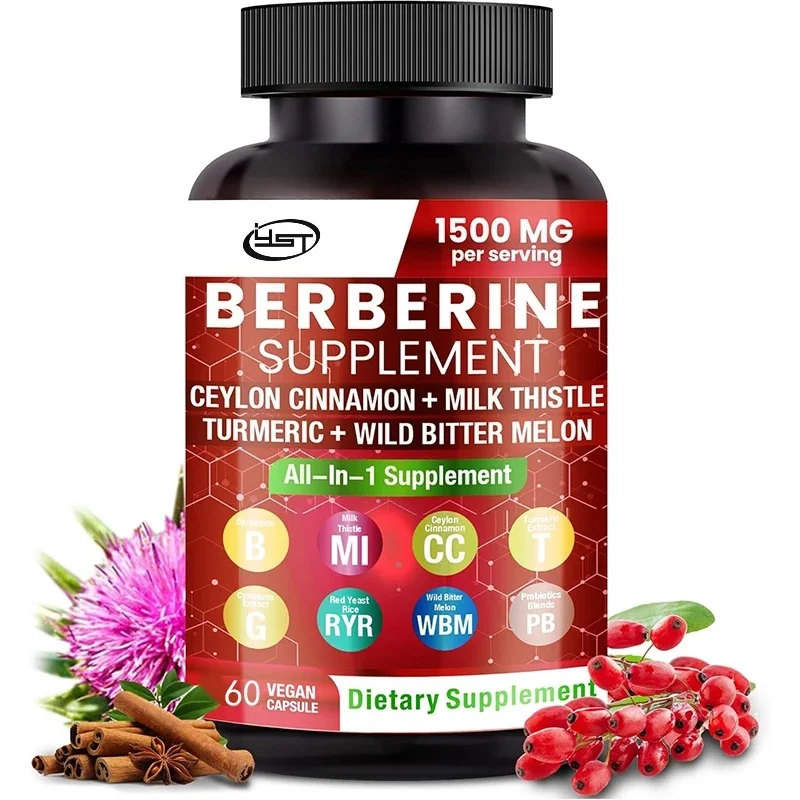 Berberine Supplement with Ceylon Cinnamon - Bitter Gourd - Red Yeast Rice, 60 Non Gmo and Gluten Free Capsules