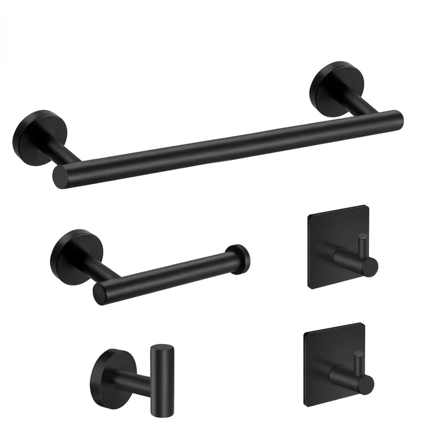 5-Pieces Matte Black Bathroom Hardware Set SUS304 Stainless Steel Round Wall Mounted - Includes 14