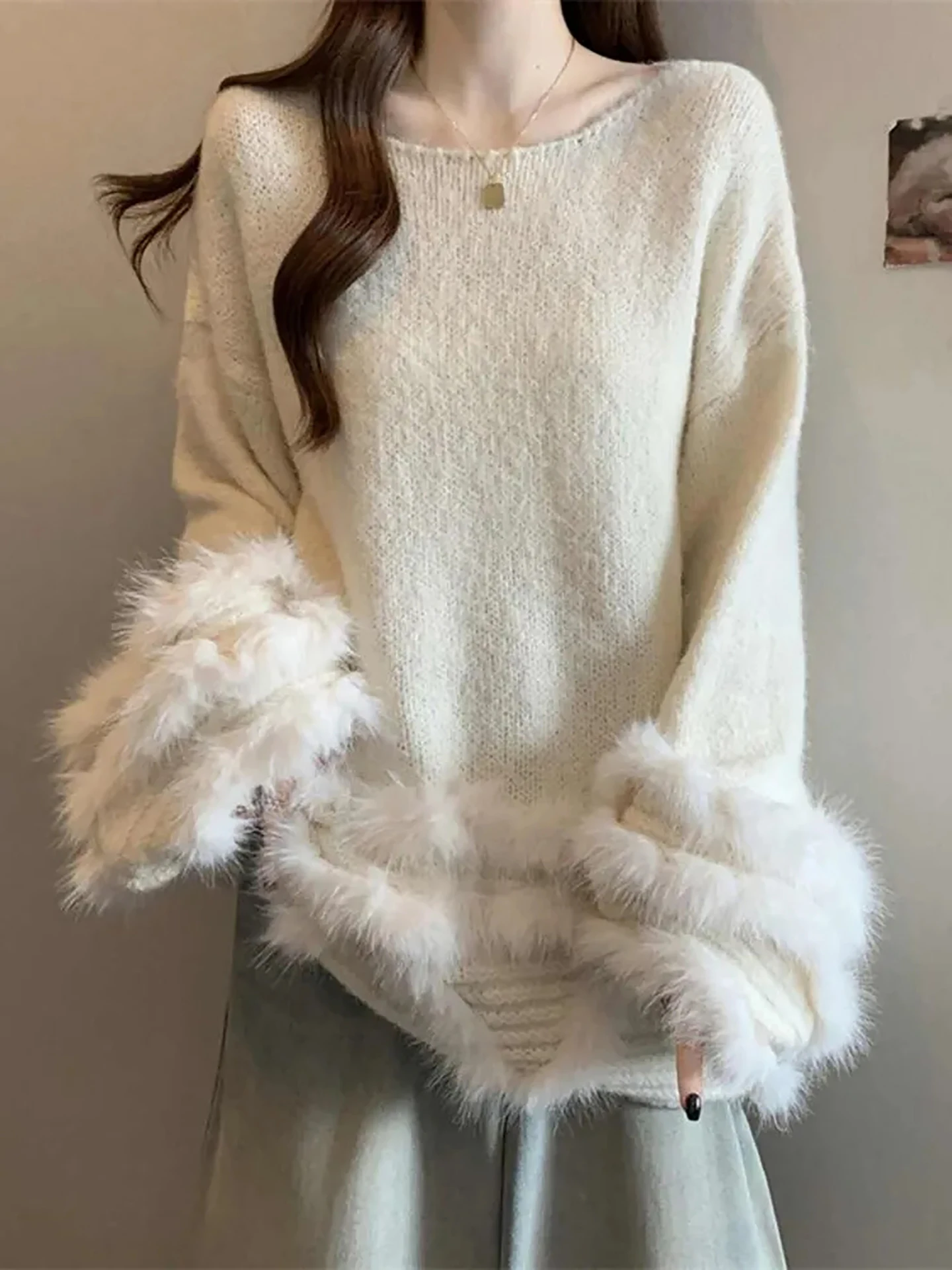 

Женский вязаный свитер с круглым вырезом, повседневный, для работы, мягкий, с цветными вставками, длинный рукав, легко носить, осень-зима