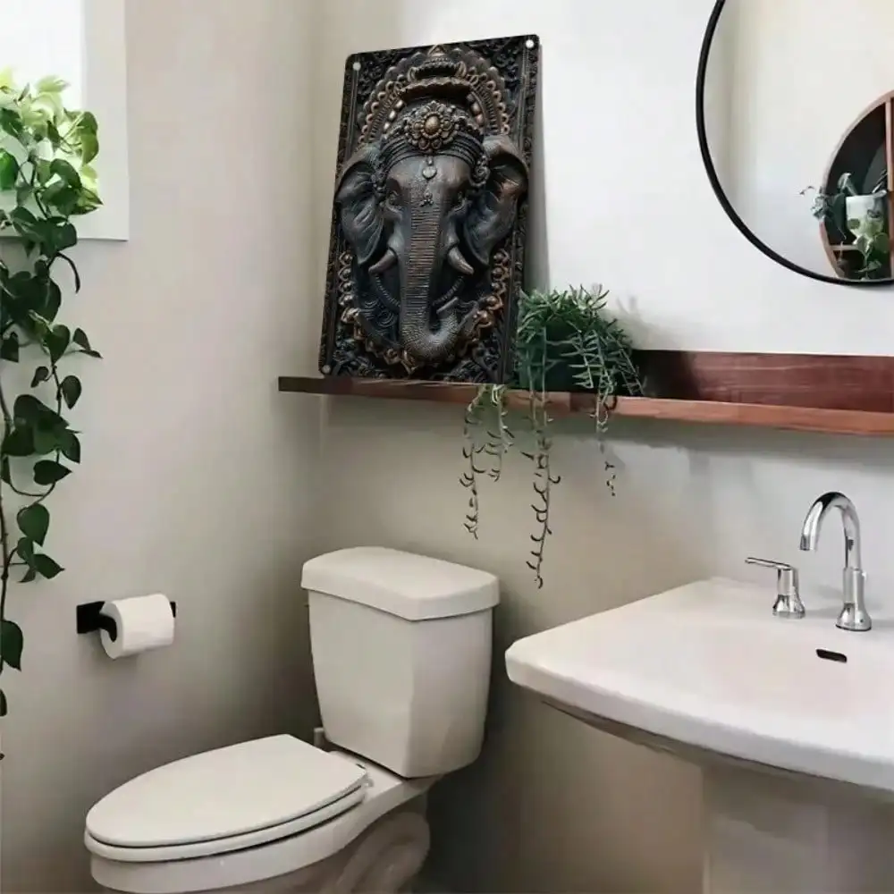 ガネーシャ ウォールアート メタルデコレーション ヒンドゥー教像 大型 ホームテンプルデコレーション 蓮の冠付き アンティークブロンズ仕上げ スピリチュアルギフト