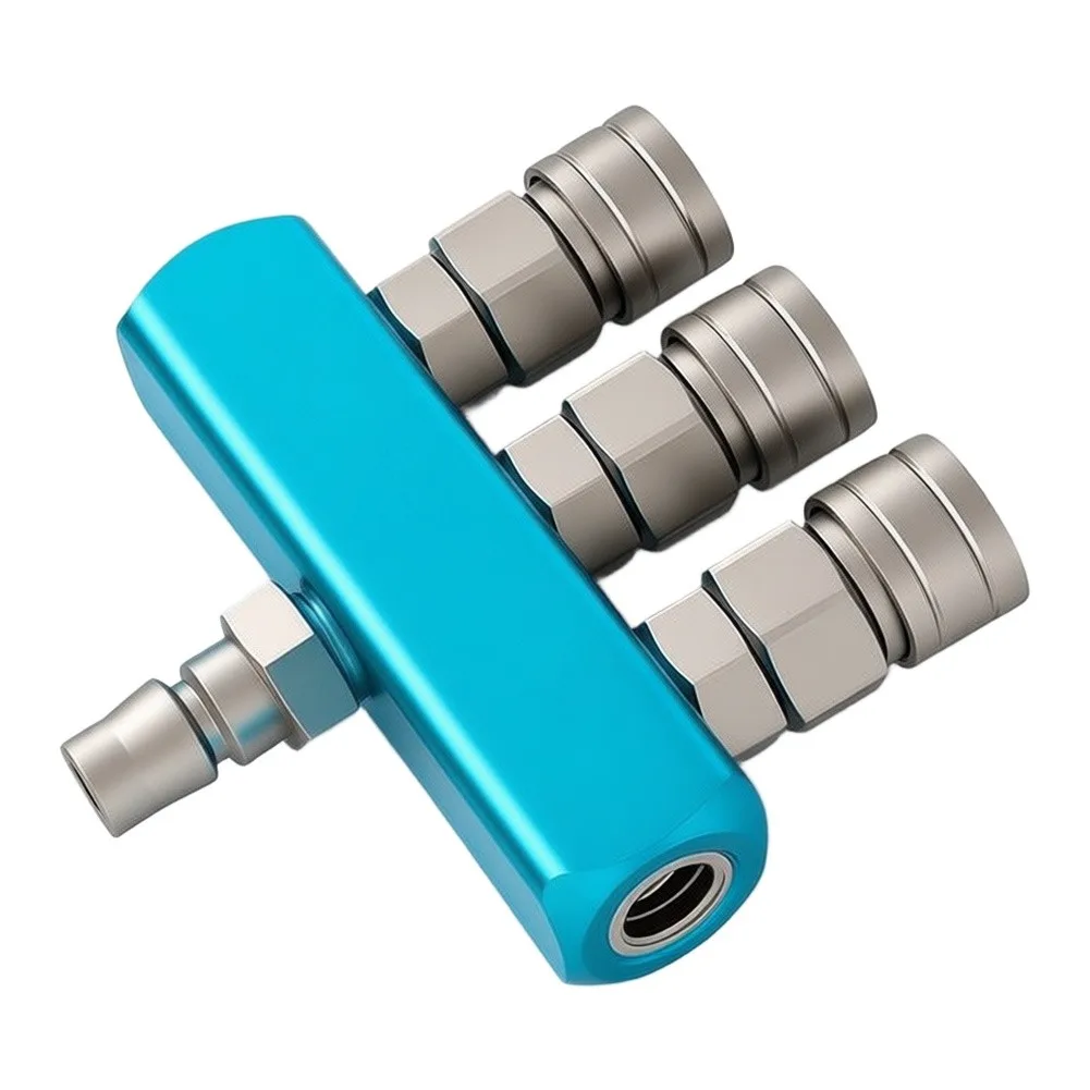 Efficient Air Distribution Manifold 3 Way 4 Port in Aluminum with 1/4in NPT Connector for Compressor Outlet Multiplexing