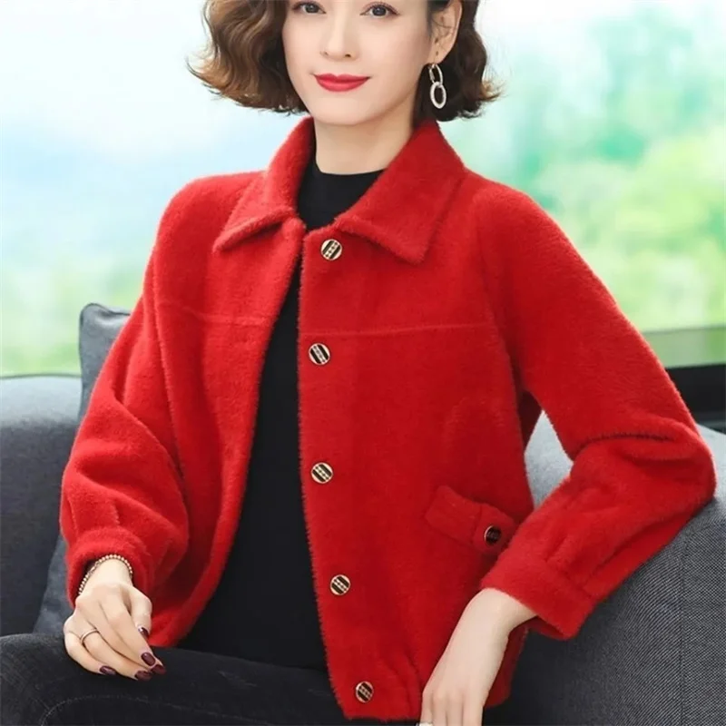 

Осенне-зимний женский однотонный вязаный кардиган в корейском стиле, модный свитер-жакет из искусственного меха норки, женская верхняя одежда с длинными рукавами