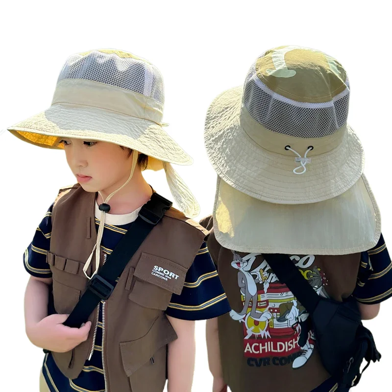 

Xinbaoguan 100% Polyester 1147 Summer Boys and Girls Sunshade Hat Large brim Sunshade Shawl Breathable Fishing Hat