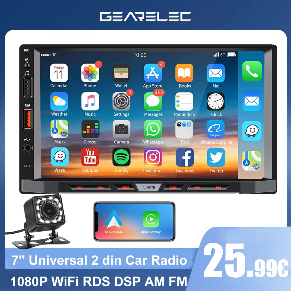 Radio con GPS para coche, reproductor Multimedia con Android 11, 2 Din, Carplay, 7 pulgadas, Universal, estéreo, para Volkswagen, Nissan, Hyundai,