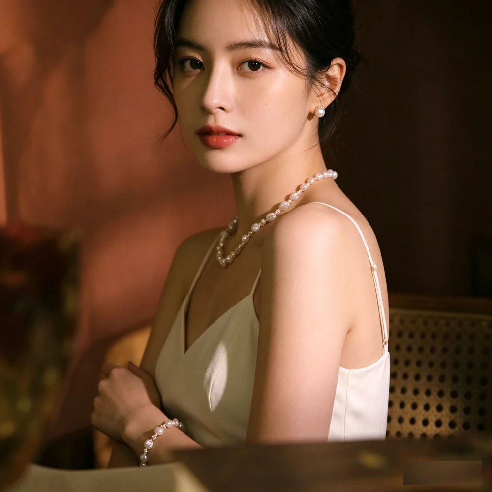 Baroque Pearl Jewelry Set Handmade Floral Necklace Bracelet Choker Bangle Elegant Women Charm Accessories Fashion Wedding Party