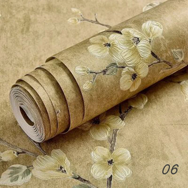 European Style Non-Woven Wallpaper 3D Floral Printed Wall Paper Self-Adhesive Waterpoof Stickers Livingroom Ornament Home Decor