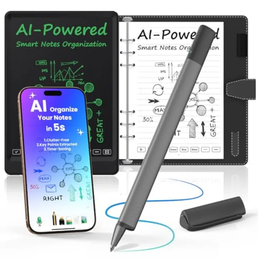 AI Smart Pen Digital Notepad LCD Writing Tablet for Study and Work ABS Plastic Black Reusable with One-Click Erase and AI Summa