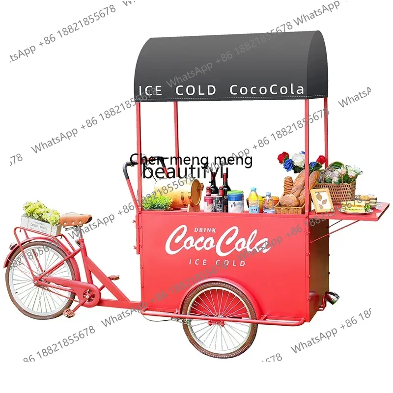 

182QMobile Promotion Sale Stall Snack Cart Street View Food Three Wheel Dining Cart Bar Creative Drink Cart
