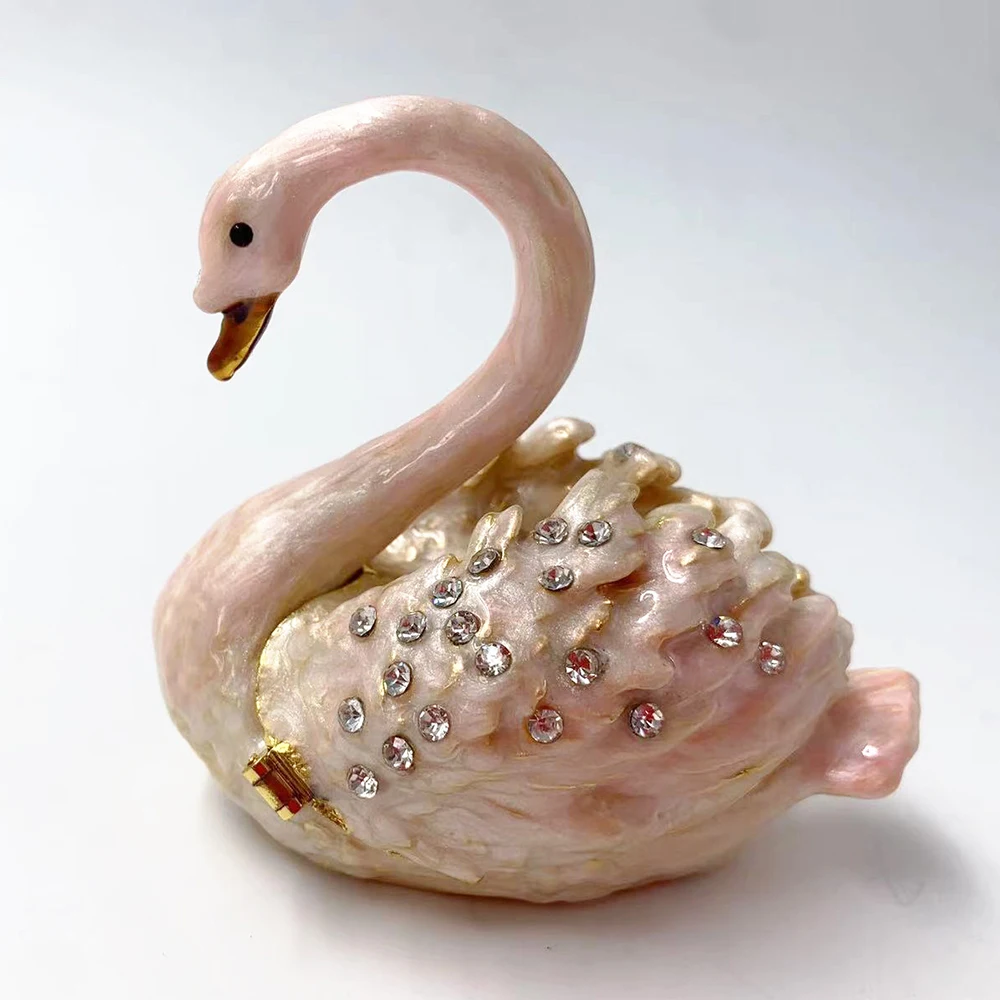 Handmade Enamel Swan Colored Drawing Jewel Case Jewelry Storage Box Metal Handicraft Home Furnishing Articles