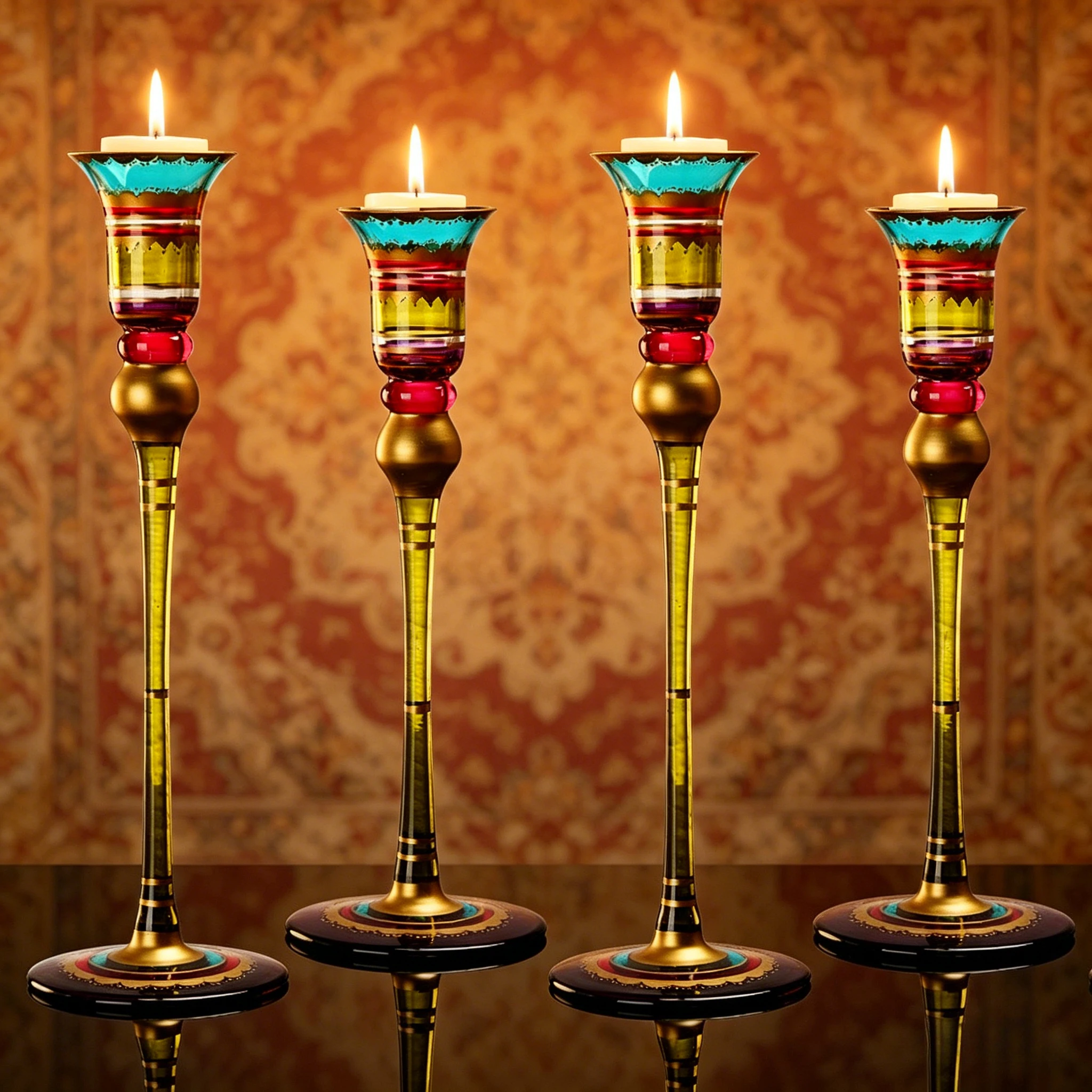European-style Painted Glass Candlestick Vintage Gilded Tall Candlestick Romantic Table Candlelight Dinner Decorative Ornament