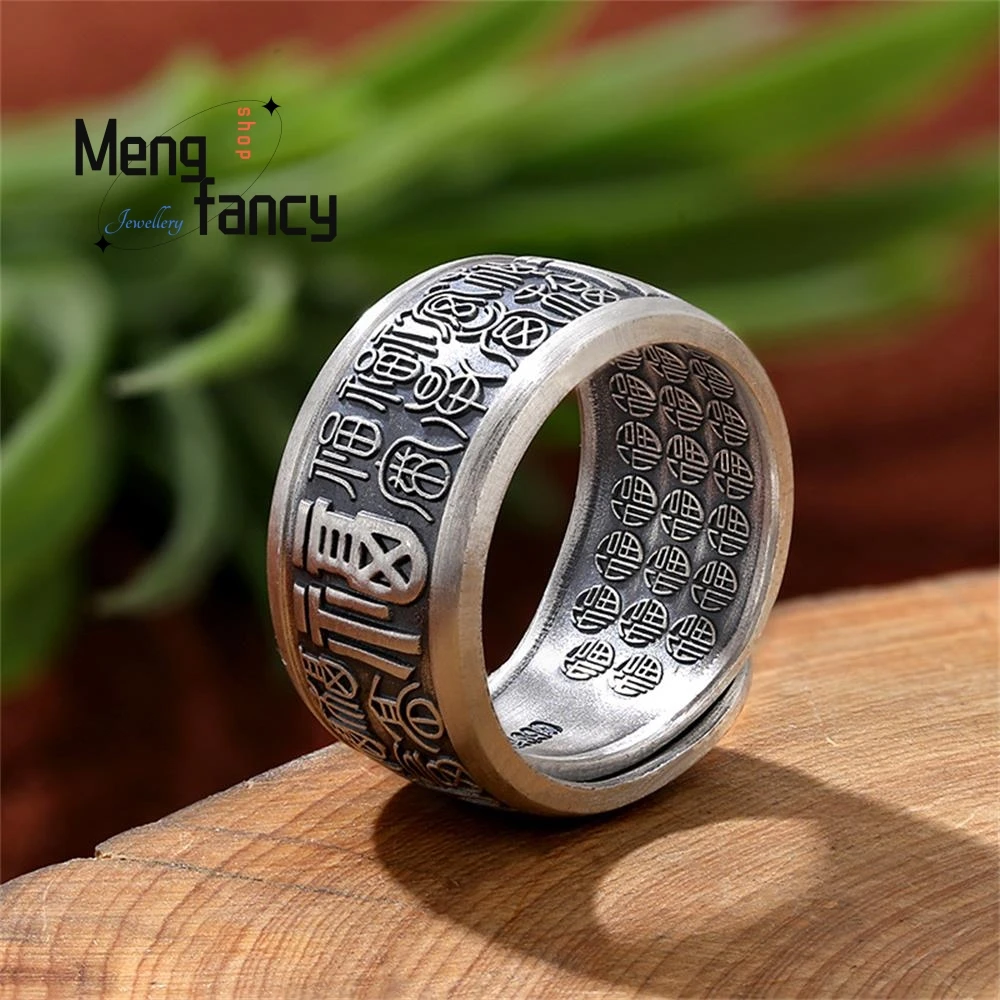 Thai Silver Hundred Blessing Characters Couple Ring Adjustable Retro Exquisite Fashion Jewelry Best Selling Holiday Gifts Mascot