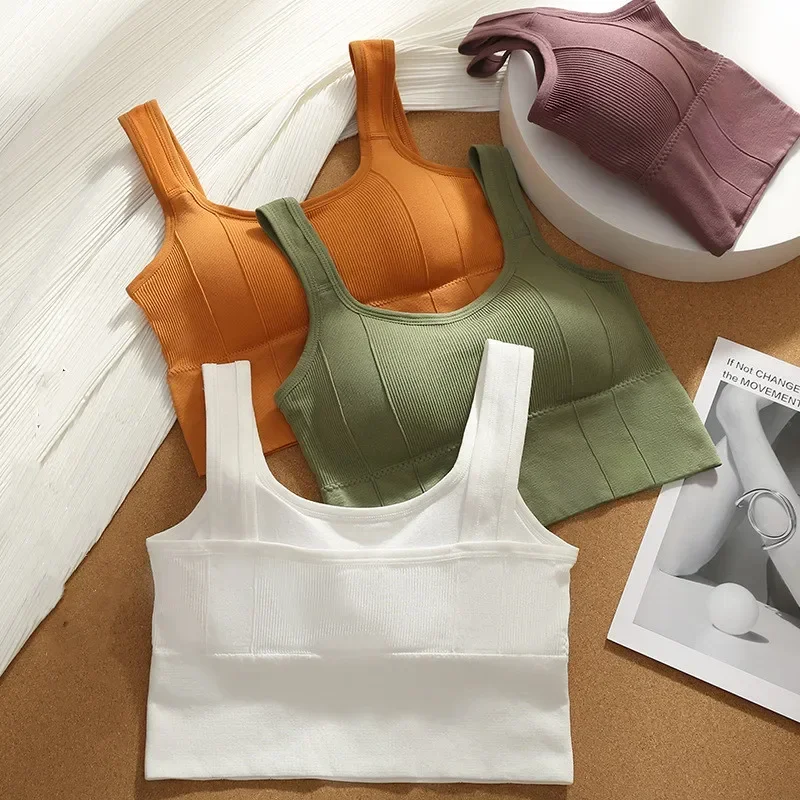 

Women Crop Top Fitness Tank Top Padded Sports Bra Female Seamless Underwear Women Casual Streetwear Camisole Removable Pads