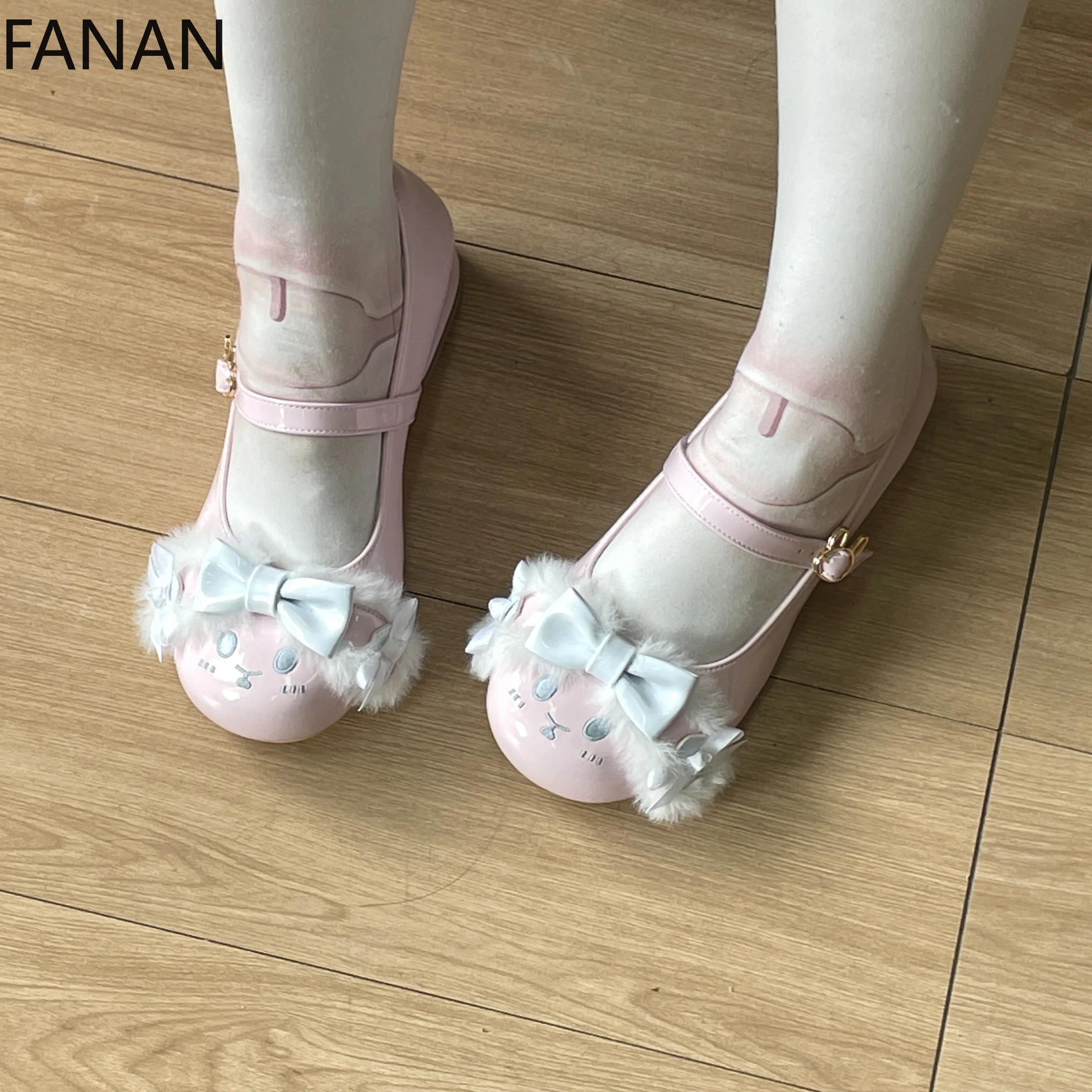 

2025 New Rabbit Head Lolita Flats Low Heel Summer Platform Shoes for Women Cute Kawaii JK Student Shoes Pumps Sandals