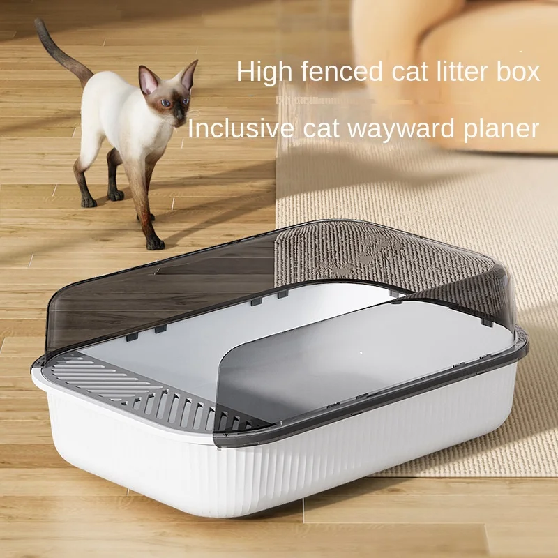 

High Fence Semi-Enclosed Cat Litter Box Large Space Deep Pot Body Anti-Splash Design for Larger Cats