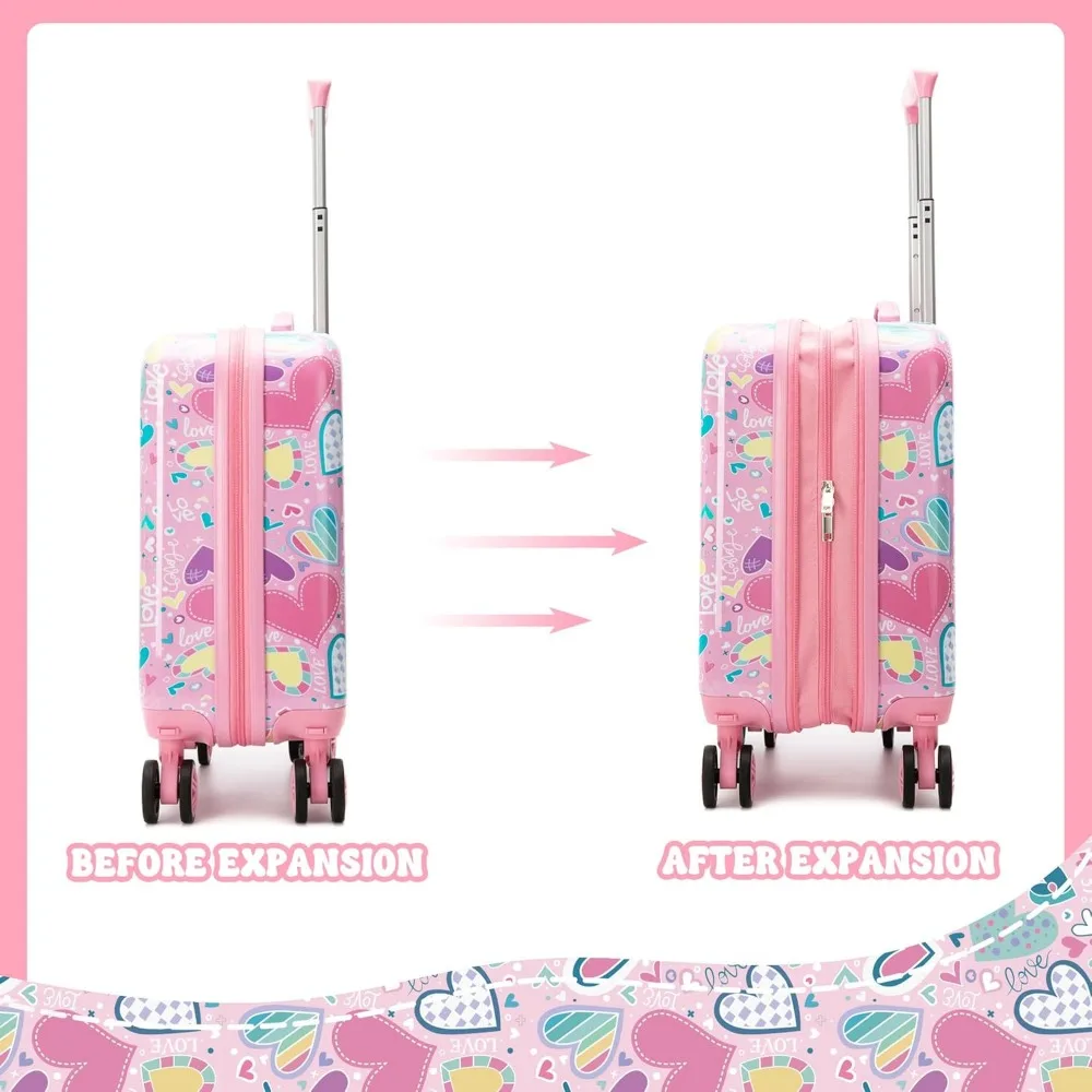 Kid's Luggage Set 16inch 2 Piece Suitcase Set Hardside Luggage with Spinner Wheels Girls Carry on Toddler Travel Rolling Suitcas