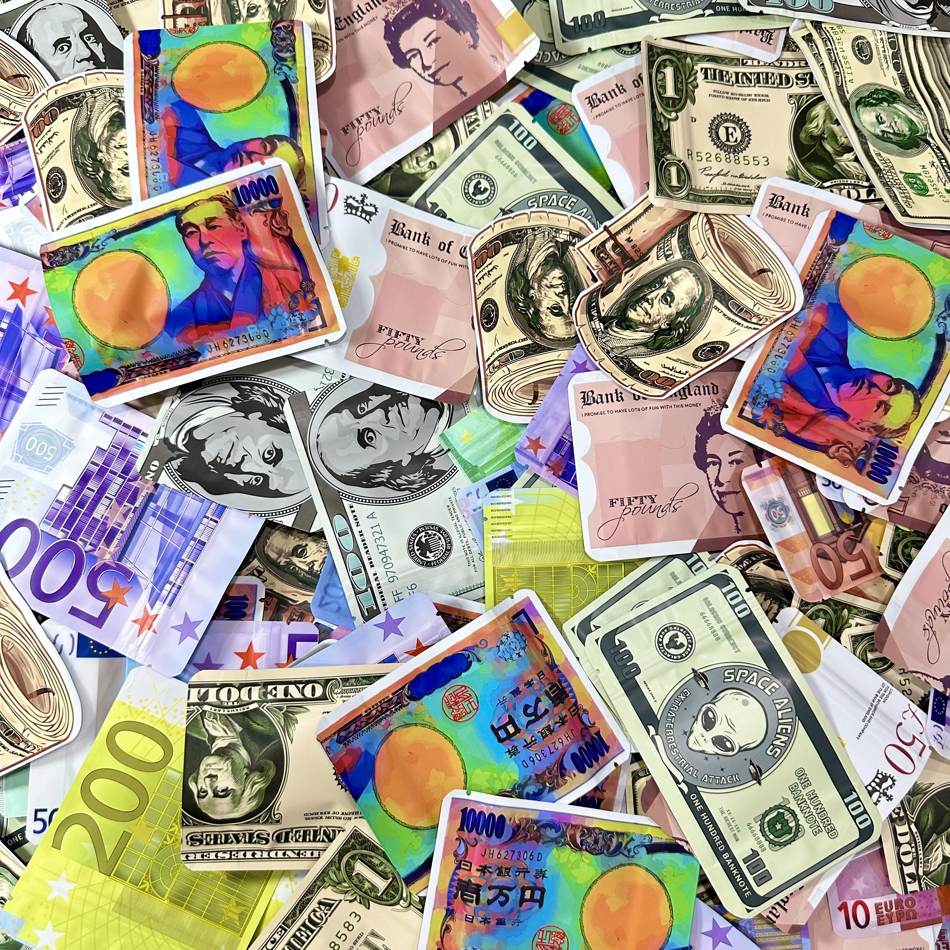 

100 PCS Dollar Sign Pattern Money 1g-3.5g Mylar Bags Smell Proof Bag Tobacco Accessories U.S. Dollars Zip lock Bag Copy Props