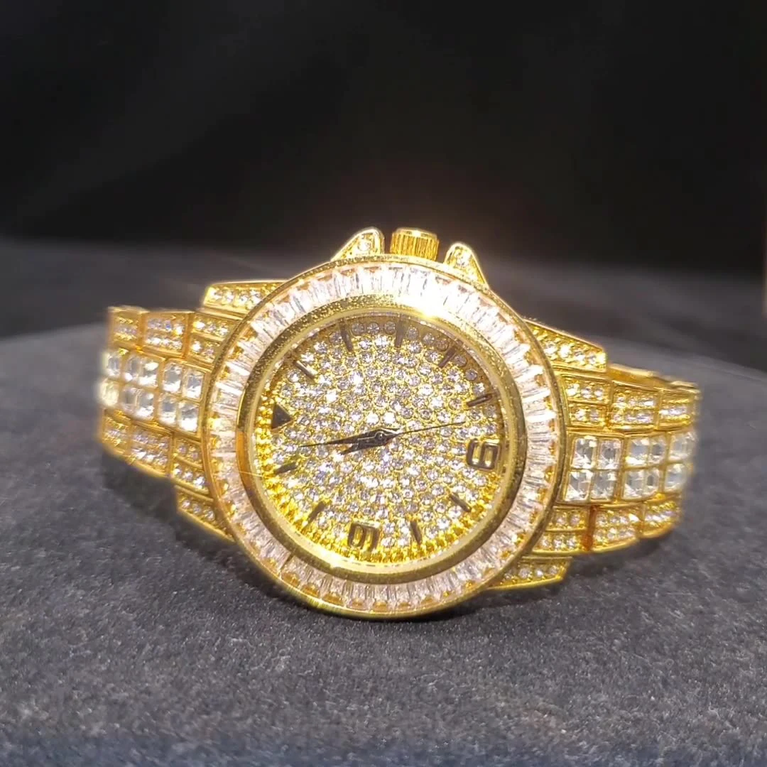 Jam Tangan Quartz Batu Mewah untuk Pria Wanita Hip Hop Emas Fashion Arloji Bisnis Perhiasan Jam Tangan Pengiriman Langsung