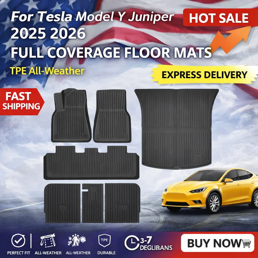 

TPE Floor Mats for Tesla Model Y Juniper 2025 2026, Full Set Front Rear Trunk Cargo Liners, All-Weather Protective Mats