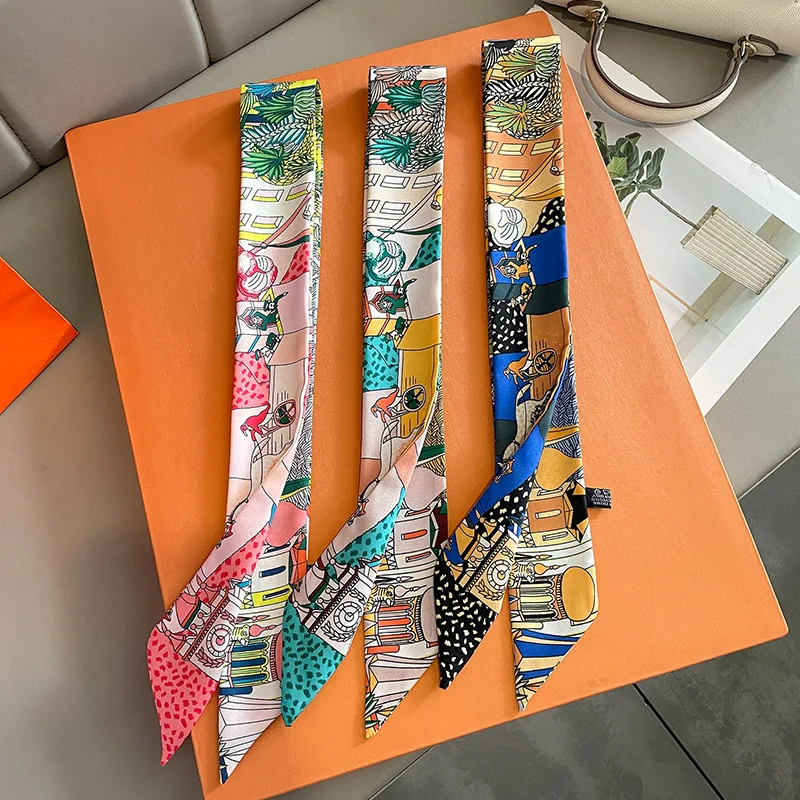 2024 Long Scarf for Women Narrow Ribbon Headband Female Neckerchief Handle Bag Band Bandana Hair Tie Accessories image 2