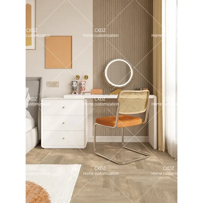 Cream Solid Wood Dresser Chest Integrated Bedroom Furniture Modern Simple Telescopic Ultra-thin Bedside Makeup Table for