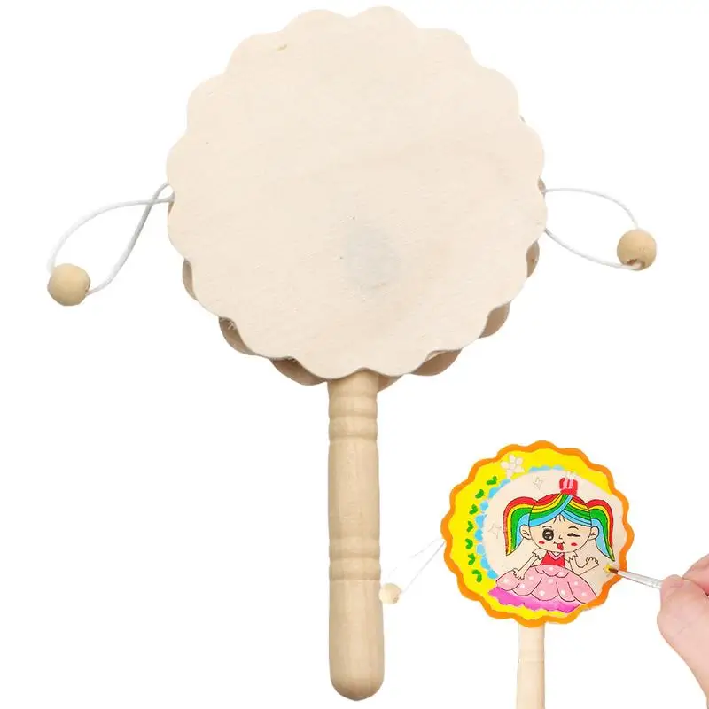 Wooden Rattle Toys Flower Shape DI Y Rattle Drum Boys & Girl