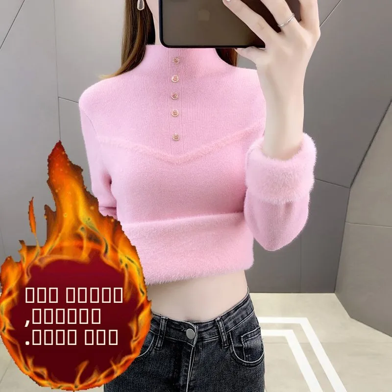 Thiened Fce High Collar Base irt Women's Inner Wear T-irt Long Sve Autumn Winter 2025 New Sle Premium Quali