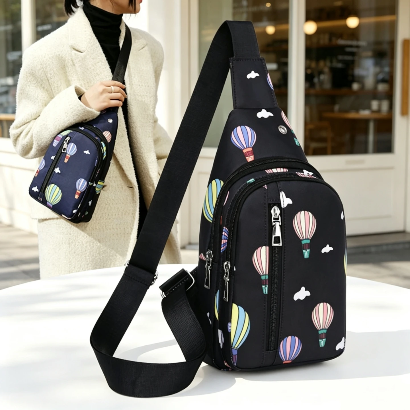 2026 New Fashion Print Chest Bag - Large Capacity Multi-Layer Oxford Shoulder Bag, Lightweight Casual Crossbody for Outdoo