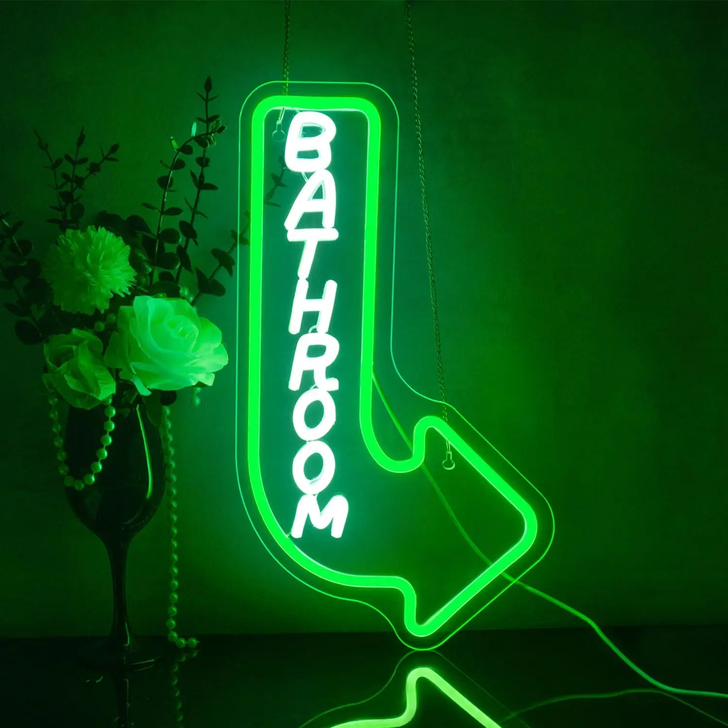 Bathroom This Way Neon Led Sign Green White Arrow Wall Light Up Sign LED Lights Room Decoration Home Public Place Toilet Signs