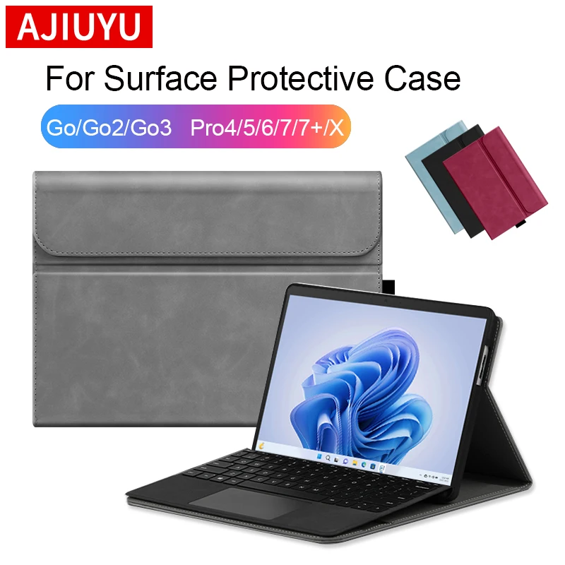 AJIUYU Flip Cover PU Leather Case dla Microsoft Surface Pro 9 8 7 7Plus 6 5 4 Tablet Sleeve For Surface Go 1 2 3 Go2 Stand Case