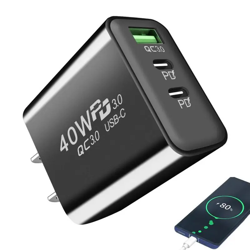 ตัวชาร์จ USB C 40W ปลั๊กที่ชาร์จความเร็วสูง3พอร์ตแบบ USB Type C หัวชาร์จทนไฟ PD อะแดปเตอร์สำหรับธุรกิจ