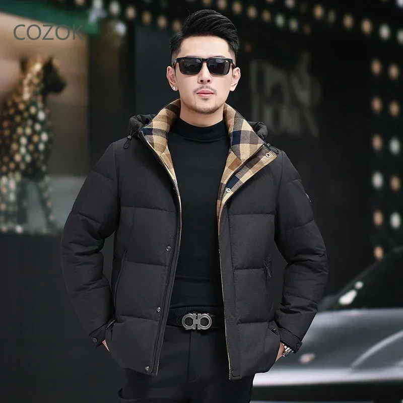 COZOK Short Down Jacket Casual Man Sack Hooded Jackets Designer Clothes Men Duck Down Padding Jackets Man 2024 Winter Coat Men