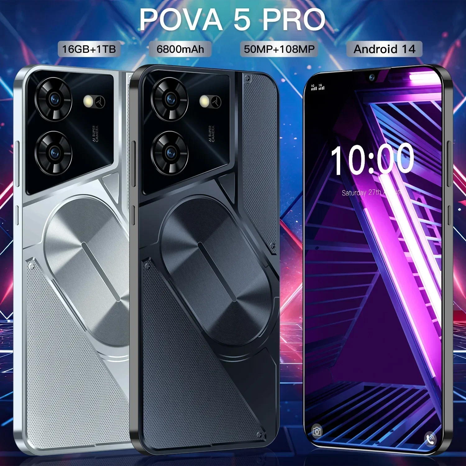 Pova5 Pro+ Hot-Selling Mobile Phone 6.6-Inch Large Screen 2+16G Memory All-In-One Machine Smartphone S23 S22 Ultra Compatible